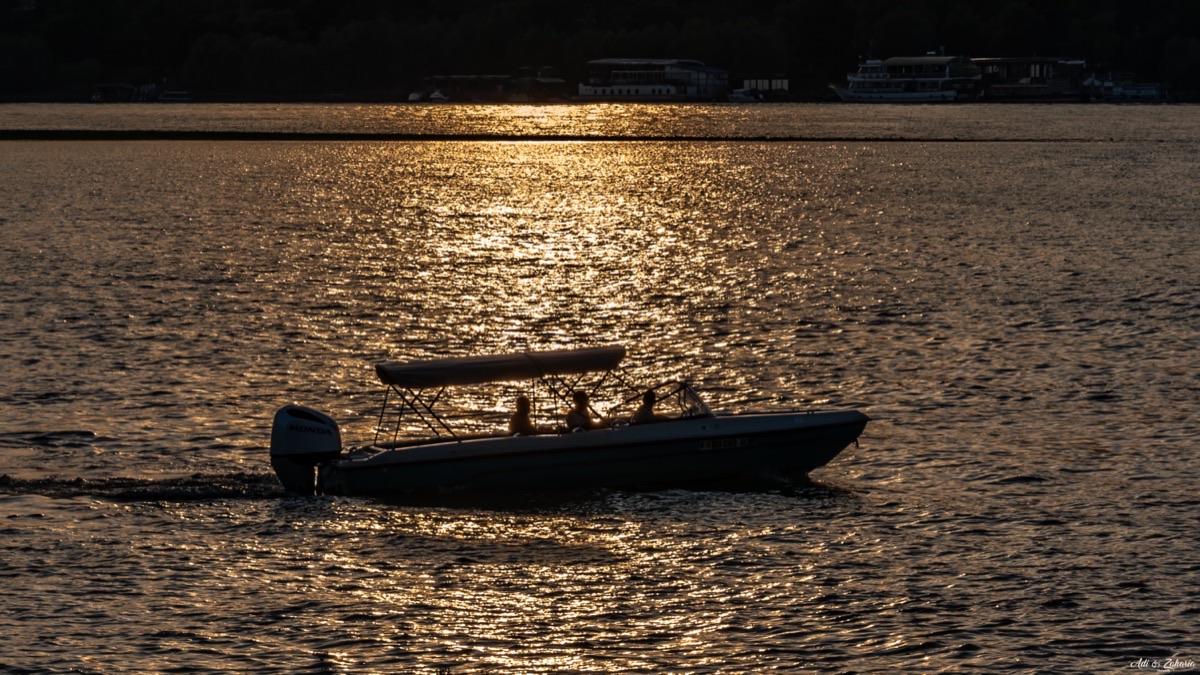 Boat on the Danube during golden hour